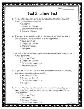 Text Structure Quiz By Monica Abarca Tpt