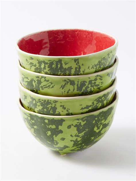 Green Set Of Four Watermelon Earthenware Bowls Bordallo Pinheiro