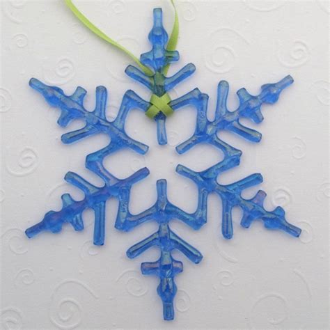 Fused Glass Snowflake Ornament Suncatcher Arctic Blue Iridescent