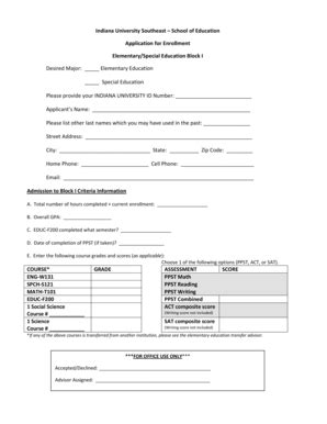 Fillable Online Ius Elementary Education Application Form Indiana