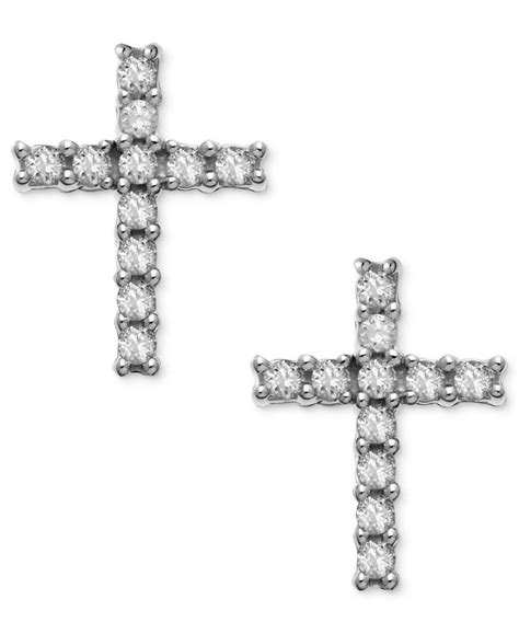 Macys 14k White Gold Earrings Diamond Accent Cross Stud Earrings In