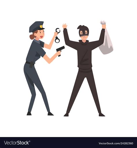 Armed Female Police Officer Arrested Bank Robber Vector Image