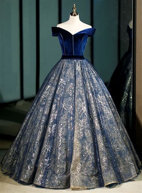 Navy Blue Tulle Off The Shoulder Sequins Beading Quinceanera Dress