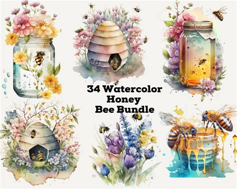 Watercolor Honey Bee Clipart Queen Bee Png Bee Png Bundle Honey Bee