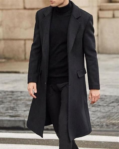 Black Overcoat For Men Vintage Long Trench Coat Business Etsy