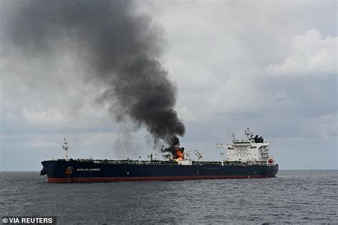 Shocking Moment British Tanker Marlin Luanda Catches Fire In Gulf Of