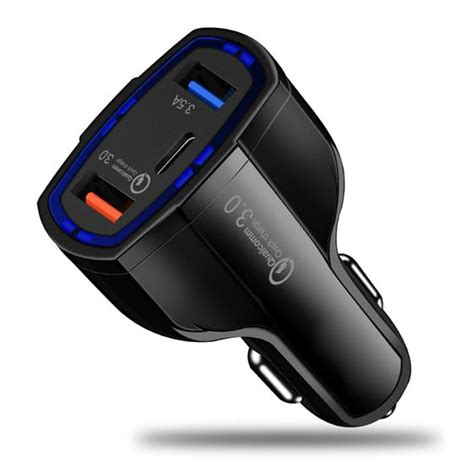 Carregador Veicular Turbo Ultra Rápido 4A 2 USB e 1 USB C PRETO X