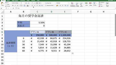 Excelで借入金の返済表を作る Youtube