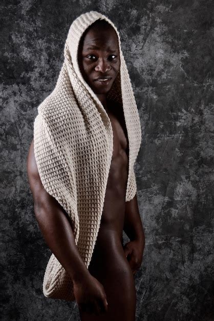 Premium Photo Portrait Of Smiling Naked Man Wearing Scarf While