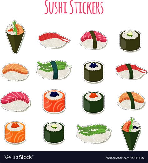 Sushi set stickers labels logos asian food Vector Image