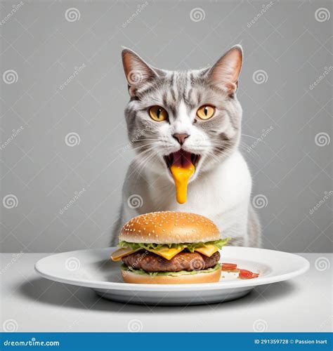 Cute Cat Eating Burger Stock Illustration Illustration Of Lunch