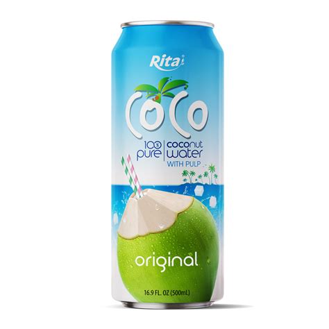 Coconut Water With Pulp Original Flavor 500ml Can Rita Beverage