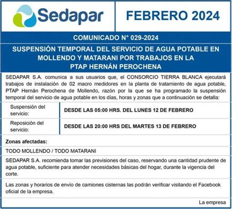 Corte De Agua En Arequipa Del Al De Febrero Qu Zonas Ser N