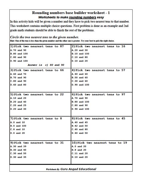 Second Grade Rounding Worksheets Worksheets Library