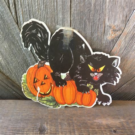 Vintage Halloween Black Cat Decoration Pumpkin Jack O Lantern Etsy