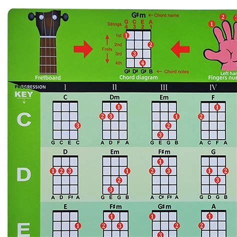 Ukulele Chord Poster Chart Music Educational Reference Guide For