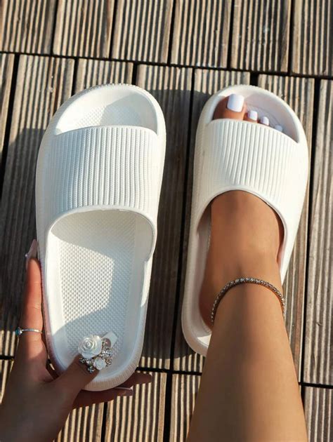 Women Minimalist Single Band Slides Fashion Bathroom Eva Slides Shein Uk