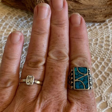 Navajo Sterling Silver Turquoise Chip Inlay Ring Vintage Etsy