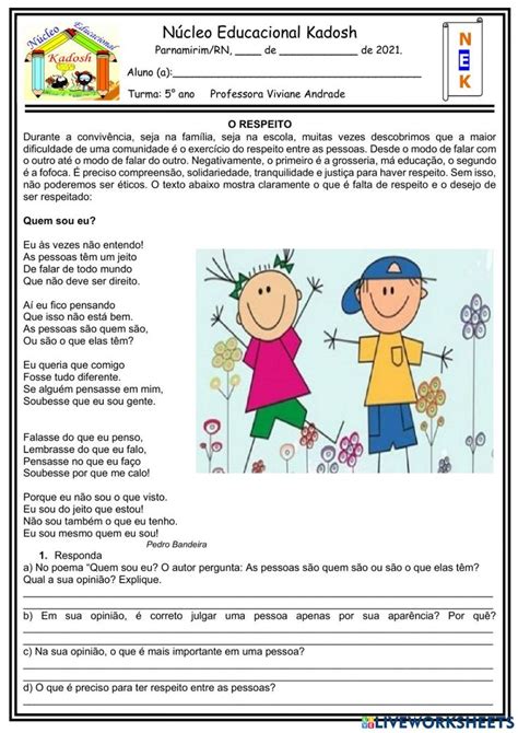 Valores Respeito Worksheet Portuguese Lessons School Subjects