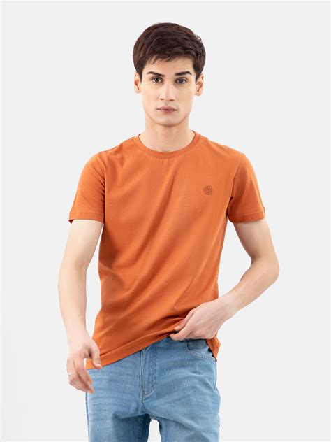 Rusty Orange 100 Combed Cotton Crew Neck T Shirt Brumano