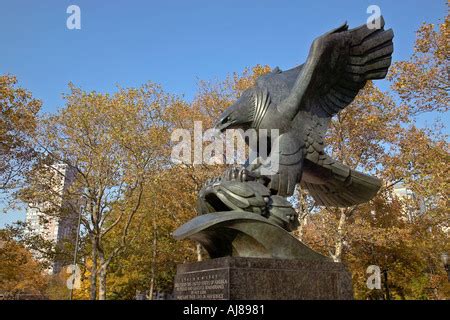 Bronze Eagle Memorial Monument At Battery Park Manhatten New York