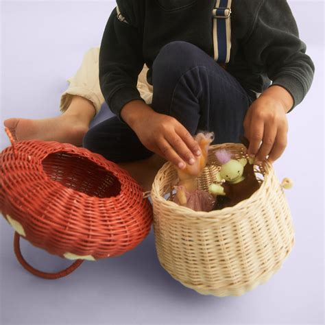 Olli Ella Rattan Mushroom Basket Red Villikukka