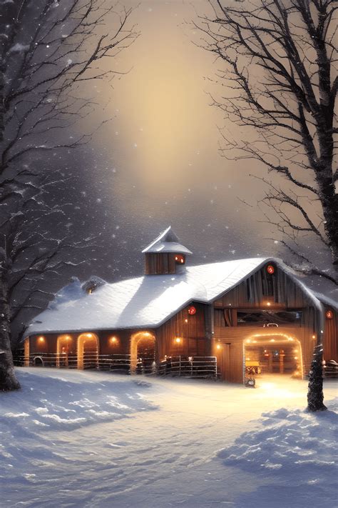 Thomas Kinkade Style Cattle Barn in the Woods · Creative Fabrica