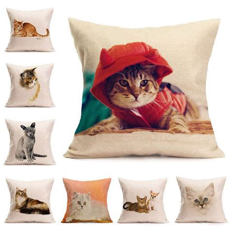 Buy 1pcs Lovely Cat Pattern Cotton Linen Throw Pillow