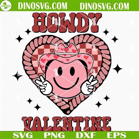 Howdy Valentine Smiley Cowboy Hat Svg Retro Western Valentine Svg