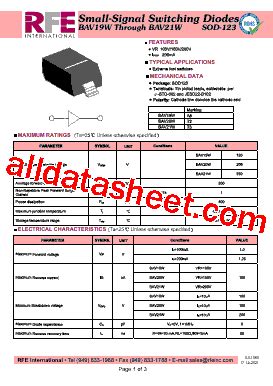 T Marking Bav W Datasheet Pdf Rfe International