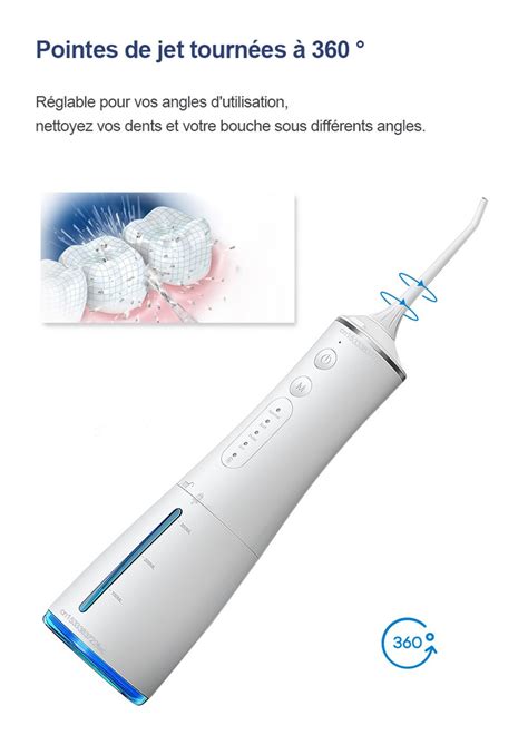 Kit blanc Irrigateur buccal et dentaire Jet eau étanche Portable