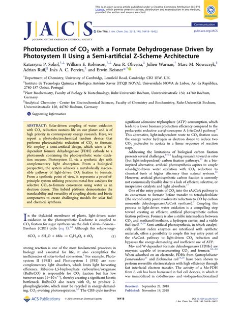 Pdf Photoreduction Of Co2 With A Formate Dehydrogenase Driven By