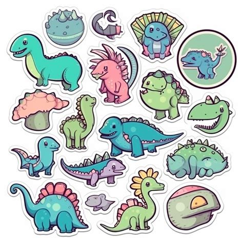 Un Conjunto De Pegatinas De Dinosaurios De Dibujos Animados Con