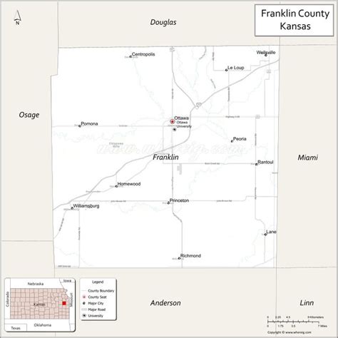 Map of Franklin County, Kansas showing cities, highways & important ...