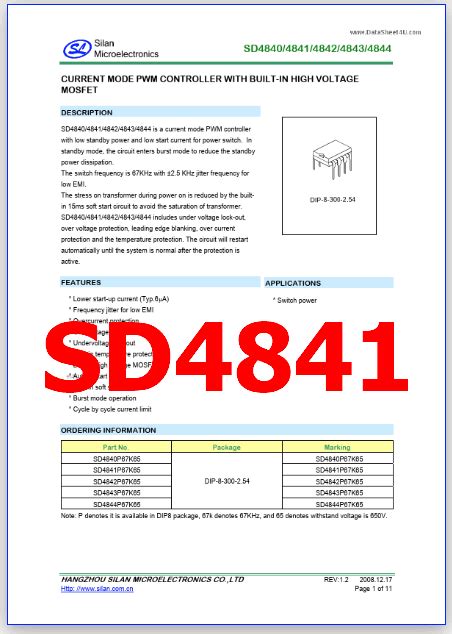 SD4841 PDF Current Mode PWM Controller Silan