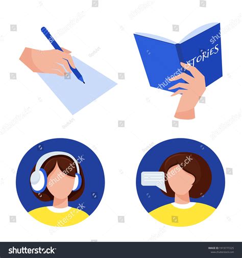 Language Skills Reading Listening Speaking Writing Stock Vector