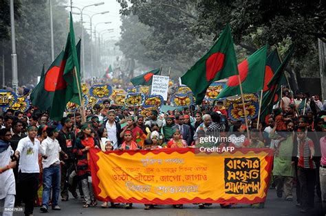 Bangladeshi People March During A Rally Held To Mark Countrys 37th