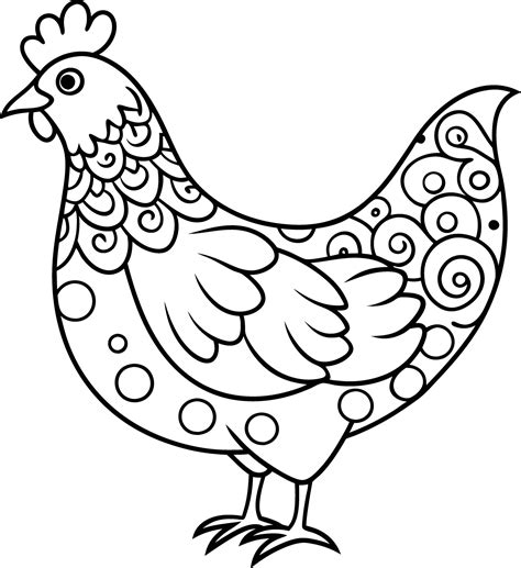 Decorative Hen Line Art Illustration Hen Chicken Poultry Farm