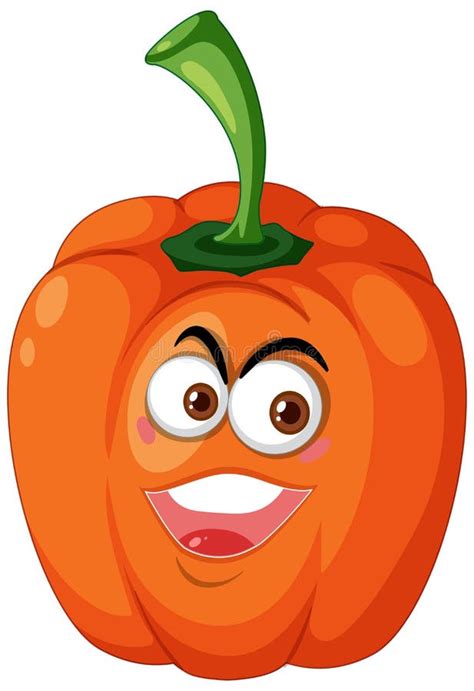 Orange Capsicum Cartoon Character With Happy Face Expression On White