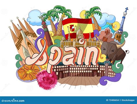 Doodle Showing Architecture And Culture Of Spain Stock Vector