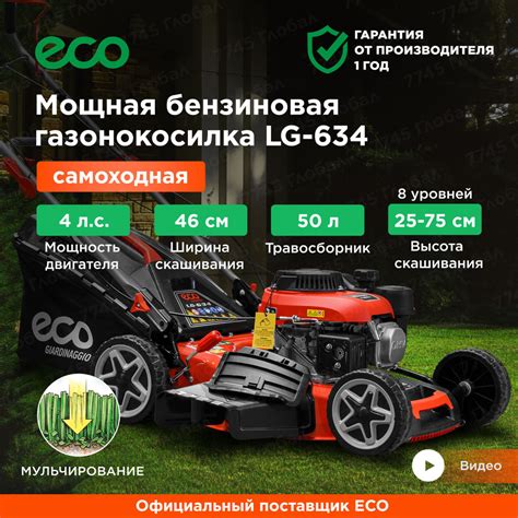 Газонокосилка бензиновая самоходная для газона ECO LG-634 (EC3420-1 ...