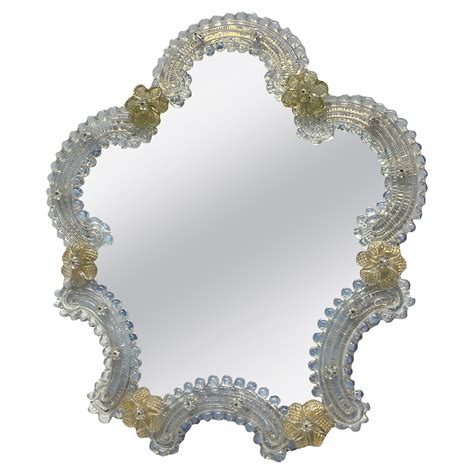 Pair Of Murano Glass Vanity Mirror Flowers Circa S Italy Venetian