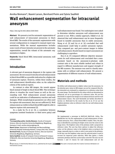 Pdf Wall Enhancement Segmentation For Intracranial Aneurysm