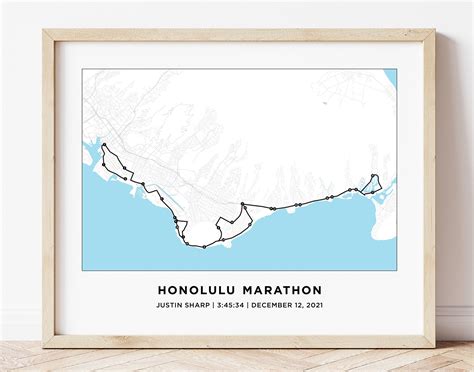 Honolulu Marathon Course Map Personalized Honolulu Route Map - Etsy ...