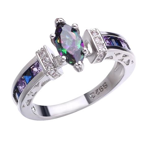 Zircão anéis de casamento cavalo olho jóias femininas luxo oval roxo