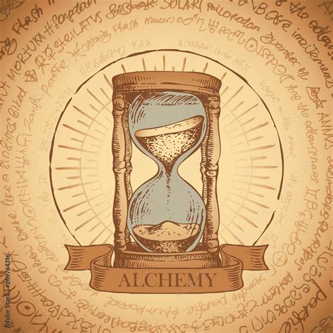 Vector Illustration With Hourglass With Running Sand Inside In Retro Style Hand Drawn Sand