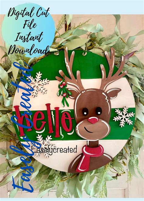 Reindeer Door Hanger Svg Digital File Christmas Sign Svg Etsy