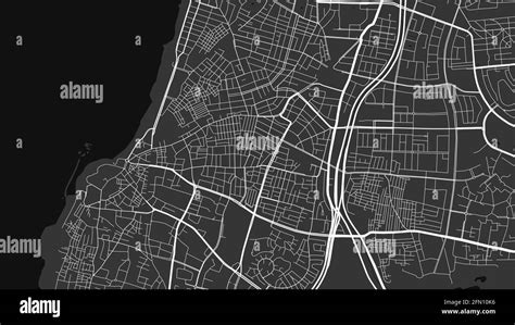 Black And White Tel Aviv Yafo City Area Vector Background Map Streets