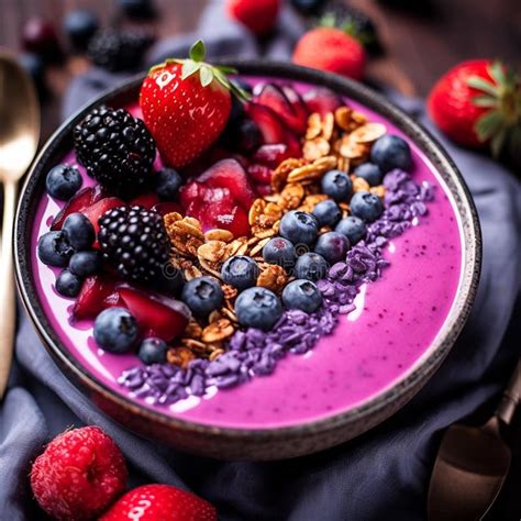 Vibrant Acai Smoothie Bowl With Fresh Fruits And Granola Stock