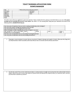 Fillable Online Toilettwinning TOILET TWINNING APPLICATION FORM Fax